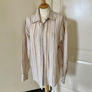 Brandini 100% Linen Striped Button-Up Shirt - Size Large